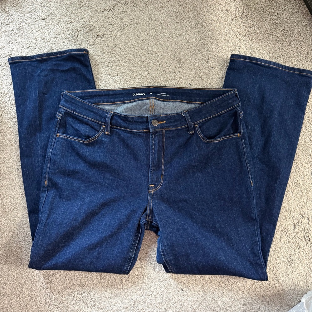 Old Navy Size 14 Petite Mid Rise Kicker Boot Cut Dark Indigo Denim Jeans